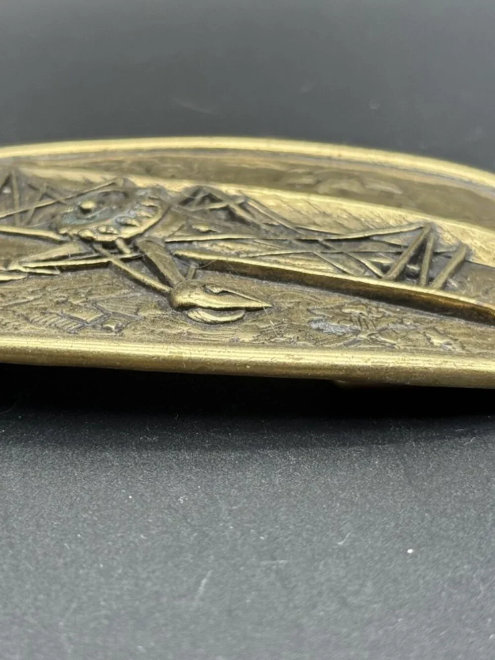 Avon Vintage Biplane Belt Buckle Brass Tone Aviation Collectible 1970s